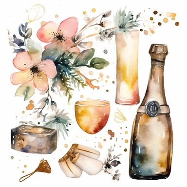 happy new year theme watercolor clipart white background
