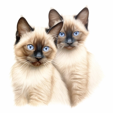 2 fuzzy Siamese kittens, color pencil sketch on a white background for clipart