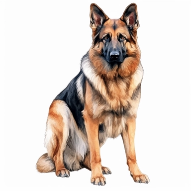 watercolour magnificent beautiful german shepherd dog beautiful details four perfect legs and paws realistic beautiful facial features ultra detailed ultra photo real intricate detailed png image ,high definition,300dpi,graphic clipart,computer graphics