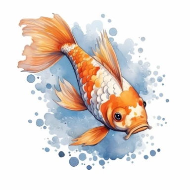 Koi Clipart, Watercolor Cartoon, hyper realistic, intricate detail, illustration style, high resolution, on the white background