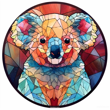 Stained Glass koala,in the style of circular,bright dark colors,full colors,animated mosaics clipart on a white background, shutterstock contest winner, generative art, detailed painting, digital illustration, photoillustration isolated on white background, digital watercolor