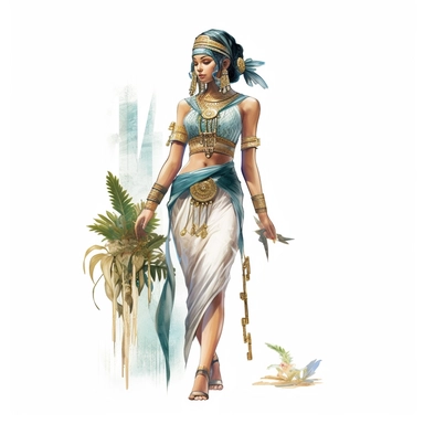 Egyptian style beautiful realistic Eygptian woman with watercolor effect,full body,suitable for digital clipart,white background,Egyptian Jewellery,Egypt scene,Egypt plants