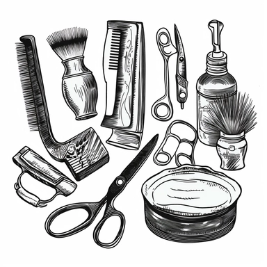 a one color clipart image of a items for a barber