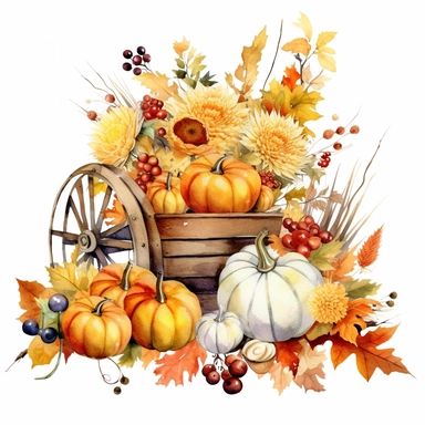 illustration watercolor hello fall clipart, in the style of nostalgic rural life depictions, wood, high resolution, album, folio and fan formats, elaborate fruit arrangements, prairiecore, light white and amber