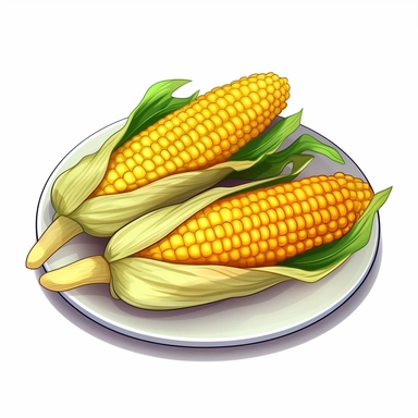 a plate of corn on the cob, cartoon, detailed, clip art, white background