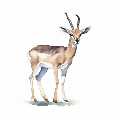 an active gazelle with kind eyes clipart with watercolor illustration,full body shot,8k,etsy style, white background