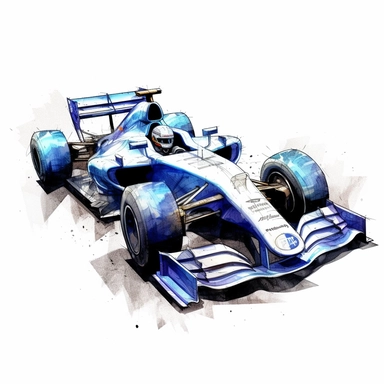 Clipart of the formula one car from Valtteri Botas with minimal details, aquarel colored cartoon style with thick borders. Only the car. White background, no floor, no shadow