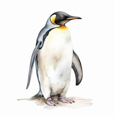 watercolor, clipart, white background, animated shape, cute, realistic, emperor penguin, happy