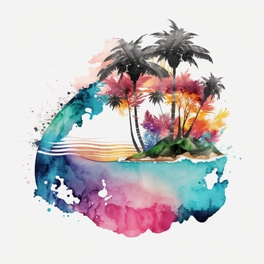 Watercolor Pastel Hawaii Clipart - watercolor surfing tropical island on white background