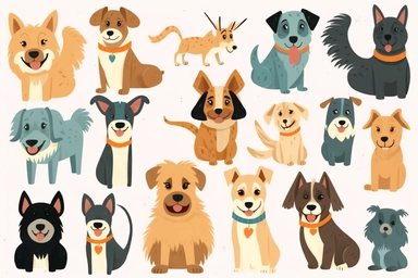 dog themed clipart set, cheerful, happy,--v 5