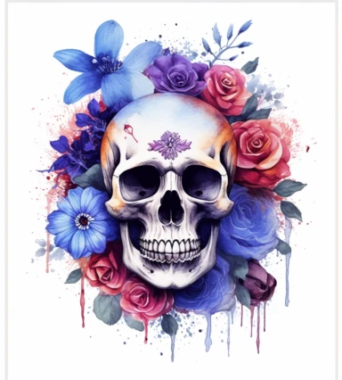 flowers and skull in watercolor watercolour clipart | tattoo vector clipart, in the style of realism with surrealistic elements, detailed compositions, digitally enhanced, mexican muralism, human-canvas integration, smilecore, glorious