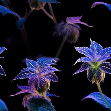 Purple borage flowers as a clipart with black background. A masterfully crafted digital artwork that explores the beauty and intricacy of purple borage flowers. The composition offers a close-up perspective, allowing the viewer to marvel at the delicate details of each petal and the unique patterns they create. Soft lighting highlights the vibrant purple tones, evoking a sense of tranquility and serenity. The artwork exhibits a contemporary realism style with a touch of impressionism, reminiscen