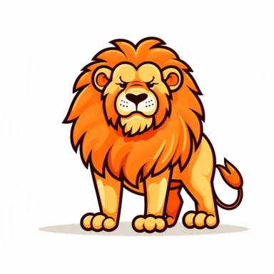 clipart of a lion, flat design, minimalistic, black outline, solid color fill, playful, cartoonish, white background, 2D, PNG format