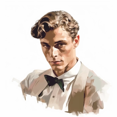 beautiful stunning handsome vintage old hollywood cinema young man, paint art style, clipart, white background, superrealistic, one of a kind
