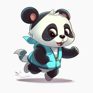 no background, clear white background, simple clipart, 2d, panda sprinting with a headband on forehead