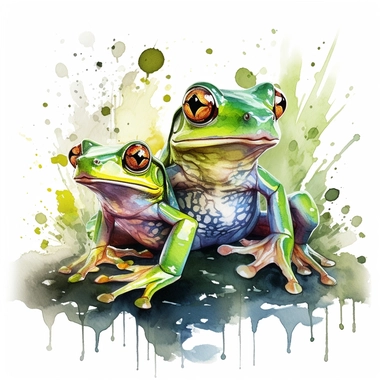 watercolour illustration free brushstrokes, beautiful and joyful, green frogs, mark brooks, naturecore, animal clipart, isolated on a white background,