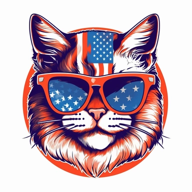 2D cat wearing American flag sunglasses clipart