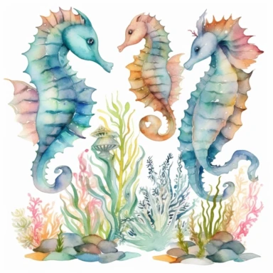 Underwater Clipart, Watercolor Sea Clipart, Watercolor Clipart, Wedding Clipart, seahorses Clipart, pastel and mate, Ocean Clipart, Tropical Clipart, full hd