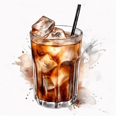 a cup of iced coffee, clean image, clipart on white background, watercolor