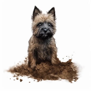 Cairn Terrier, digging in the dirt, realistic, Clipart, white background, no text, no caption