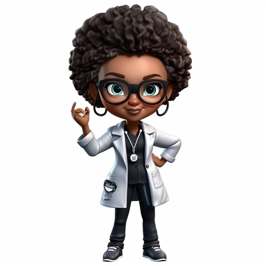 a black chibi girl incarnate in a 3d doctor costume PNG, Black doctor girl png, Afro fashion girl black clipart, Dreadlock black girl png, magic black girl