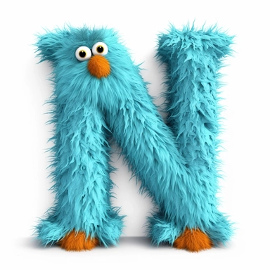 Fluffy letter M, dr.suess style with arms and legs, clipart style
