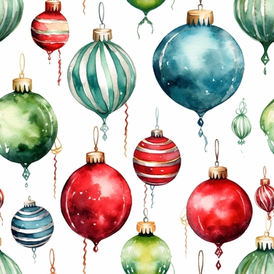 Seamless pattern, Watercolor realistic clipart, christmas balls