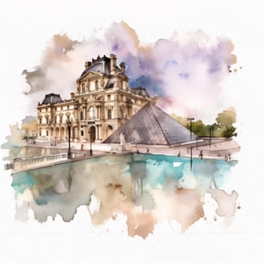 The Louvre Museum, watercolour clipart, isolated white background, 8k