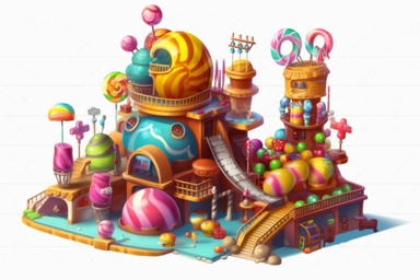 Candy factory, clipart, HD, isolated white background, spaced out