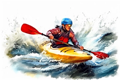 Rowing slalom in kayaks and canoes , highly detailed, isolated on white, clipart,