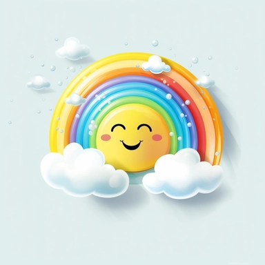 happy rainbow and cloud clipart ,style of the artwork, mood of the aartwork, vector, contour , white background, 8K quality, ultra detailed , without signature and without meaningless lines, clipart, white background, High Quality, no writting background, no writting, realistic , ultra detailed, no symbol, without logo and emblem