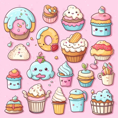 cute kawaii bakery pastel clipart set transparent background