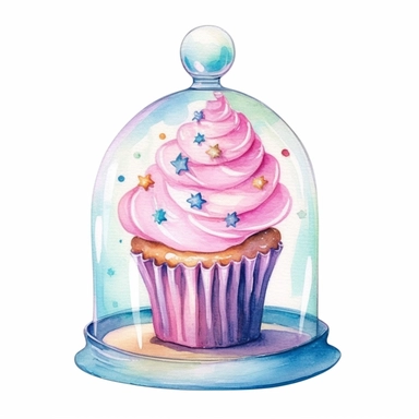 whimsical watercolour clip art against a white background easter themed cupcake under a glass dome  - <@1098423716465102849> (Waiting to start)
