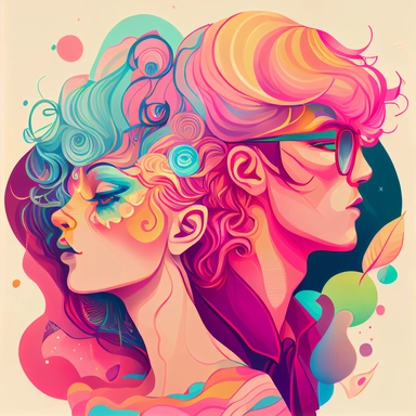 energizing colorful cartoon romantic couple clipart , simple, cute, happy, art, crafty, pattern, psychedelic , groovy , hi-res contrast