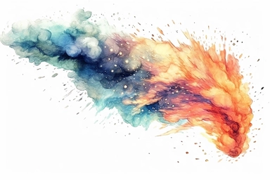 Watercolor, Craft a comet with a tail that forms a celestial symphony clipart, hd, on a white background, spaced out