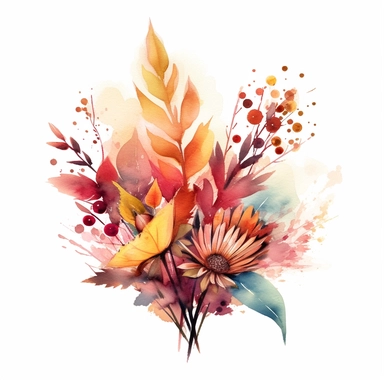 Watercolour, autumn, boho, bokeh, floral bunch, leaf, bloomcore, clipart
