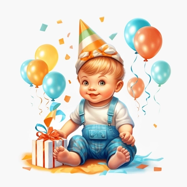 cute one year old baby first birthday clipart, single clipart, high resolution, vibrant colors, 8k