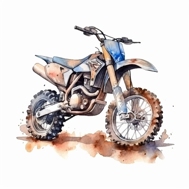 watercolor clipart dirt motorbike, cartoon clipart, defined edges, isolated on white background