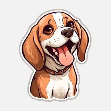 cute Beagle, happy and smiling, bold line, clipart, sticker, white background, no shadow, 8k detail