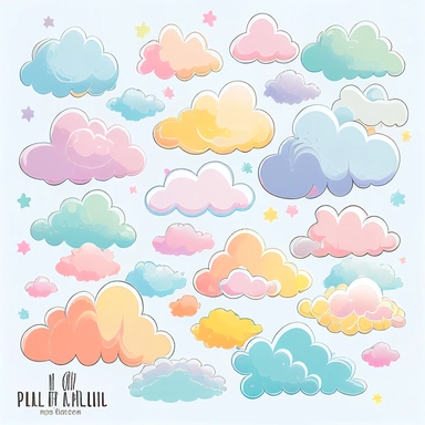 clouds pastel,all white background, clipart