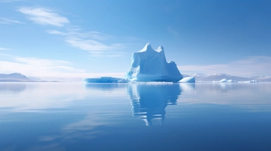 antartkis clipart, for website, blue sky, nature, clean water, ice berg in the middle, ice berg focus, far view on ice berg, nice weather