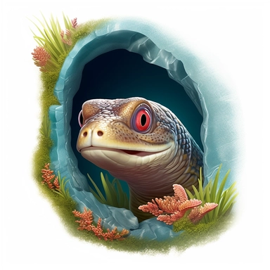 Clipart,An eel peeking out from a coral reef, hyperrealistic, hyper high definition