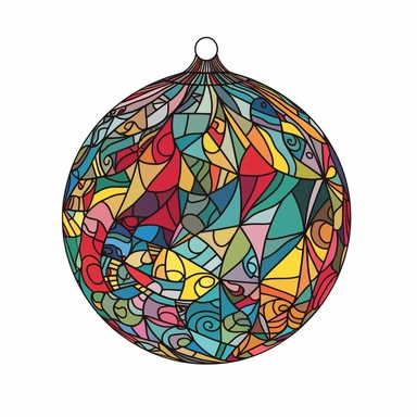 colourful christmas ball Ornament illustration, cartoon clipart style, thin black outline, Vector style illustration, Decal Cut, Clear and Clean image, white Background, 8k, full hd