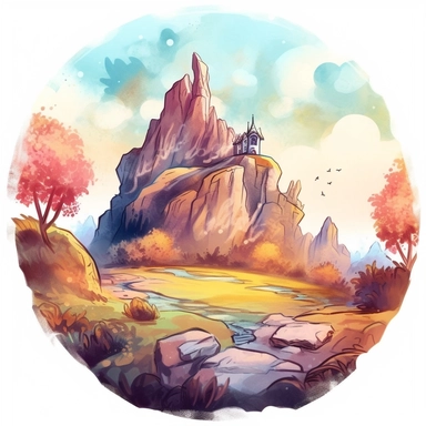 Create One clipart inspired by rocks on hill: The clipart exudes a cozy ambiance, with a sense of warmth and tranquility. , discovering its secrets and.cozzy watercolor style. in 4K. so it can be used in fantasy books. beautifull coloring