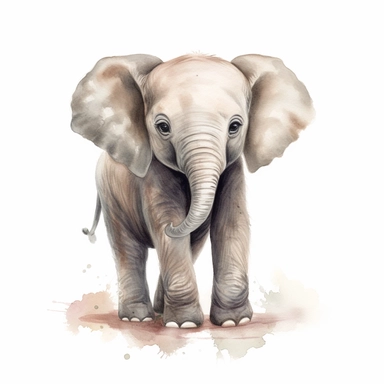 happy sweet Baby elephant clipart , original hand drawing, watercolor, understated and flawless coloring image, realistic image , white background, realistic painting, portrait without writing