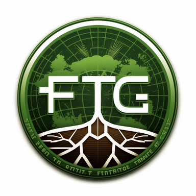 FTG, logo, ecological, cyber, green, connectivity, cartoon, clipart, symmetric, white background