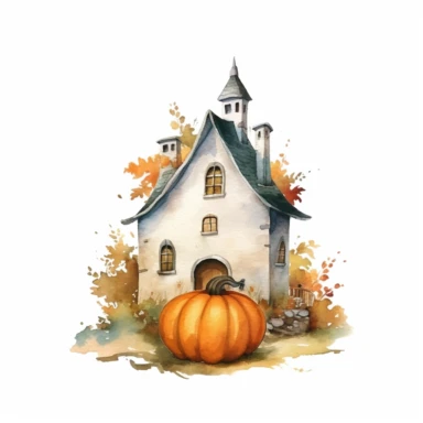 watercolor A clip art image featuring with pumpkin house isolated white background, minimalist, 8K, c20