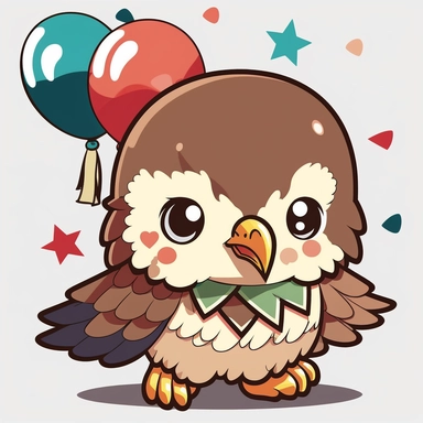 Eagle kawaii birthday, cartoon, vector, sharp focus, super detailed, illustration, 16:9, v4, q2, 16k, High quality, clipart