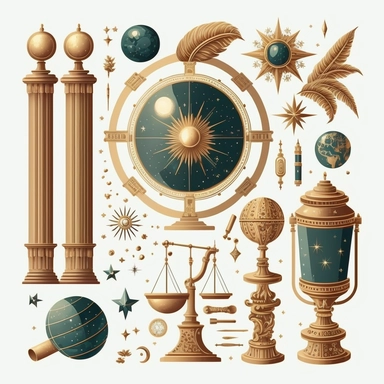astronomical objects, art deco, collection, vector, clipart, white background