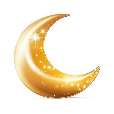 An illustration of a light golden glowing beautiful half moon against white background, outerglow, innerglow, fairytail style, white background, clipart, PNG pure white background, high resolution, best quality